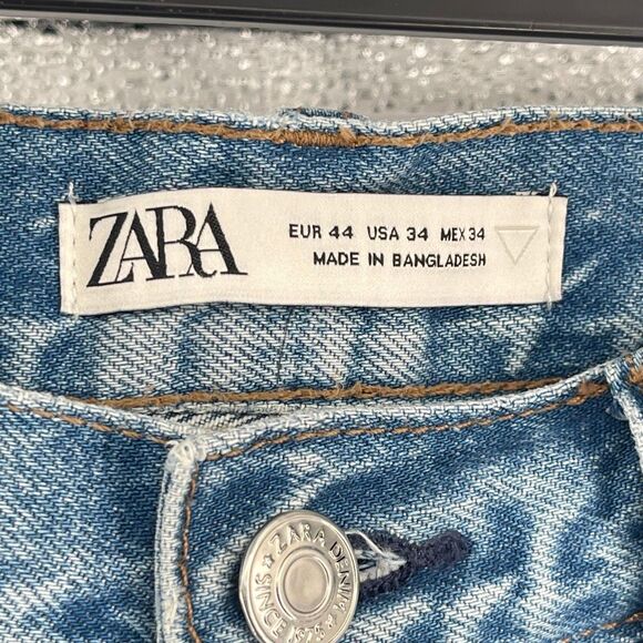 ZARA Women’s High Rise Button Fly Distressed Straight Leg Jeans Size 34 - Picture 9 of 13